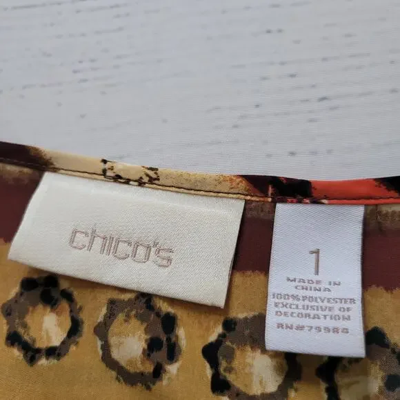 Chico's Size 1 US M Southwest Art to Wear Rock Embellished Gathered Waist Top - Picture 10 of 11